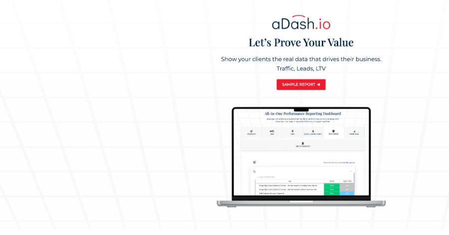 aDash marketing analytics dashboard connecting Google and social ad data
