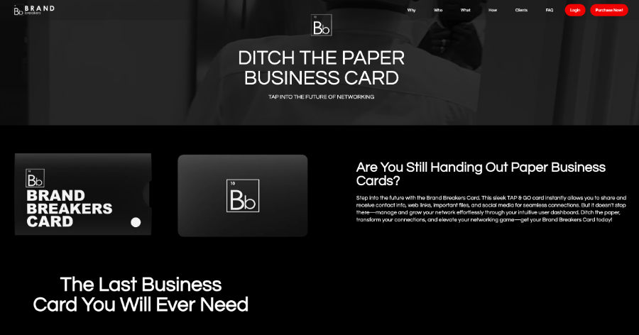 Brand Breakers NFC digital business card product interface